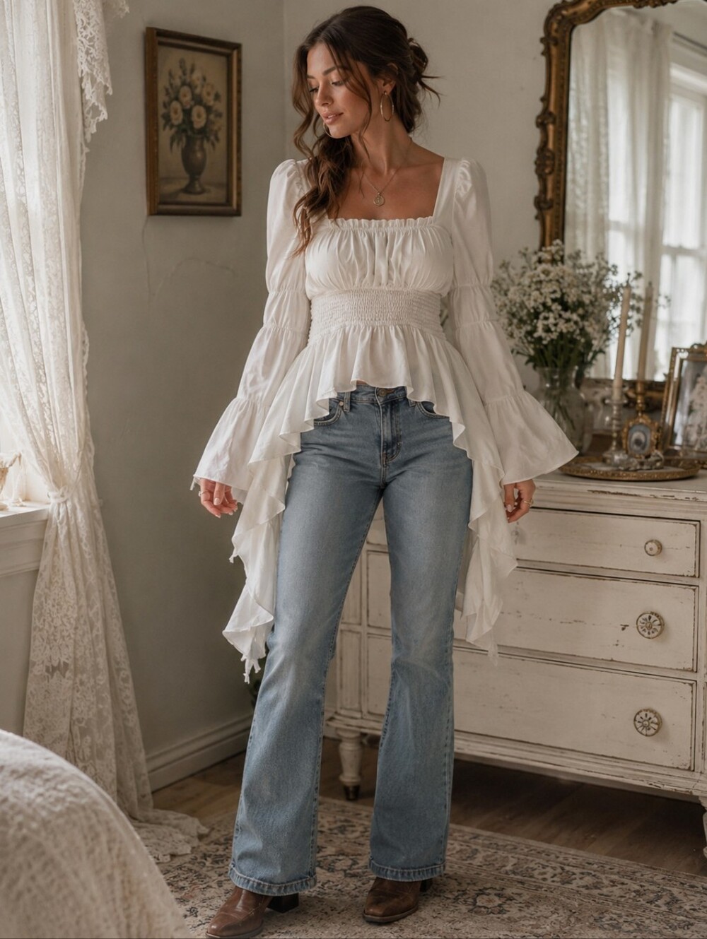 Peplum Blouse | Bell Sleeves | Boho Fairycore Top M